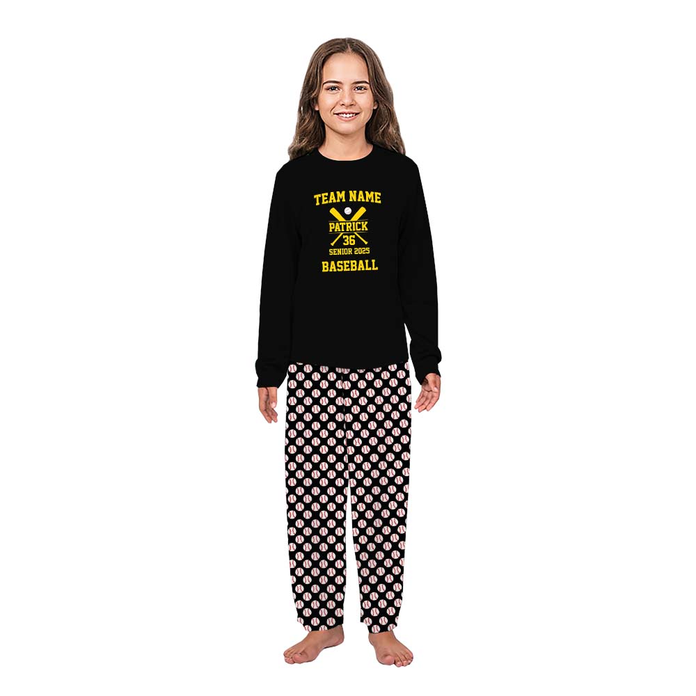 Customizable Name And Number Youth Christmas Baseball Bat Pajamas 5